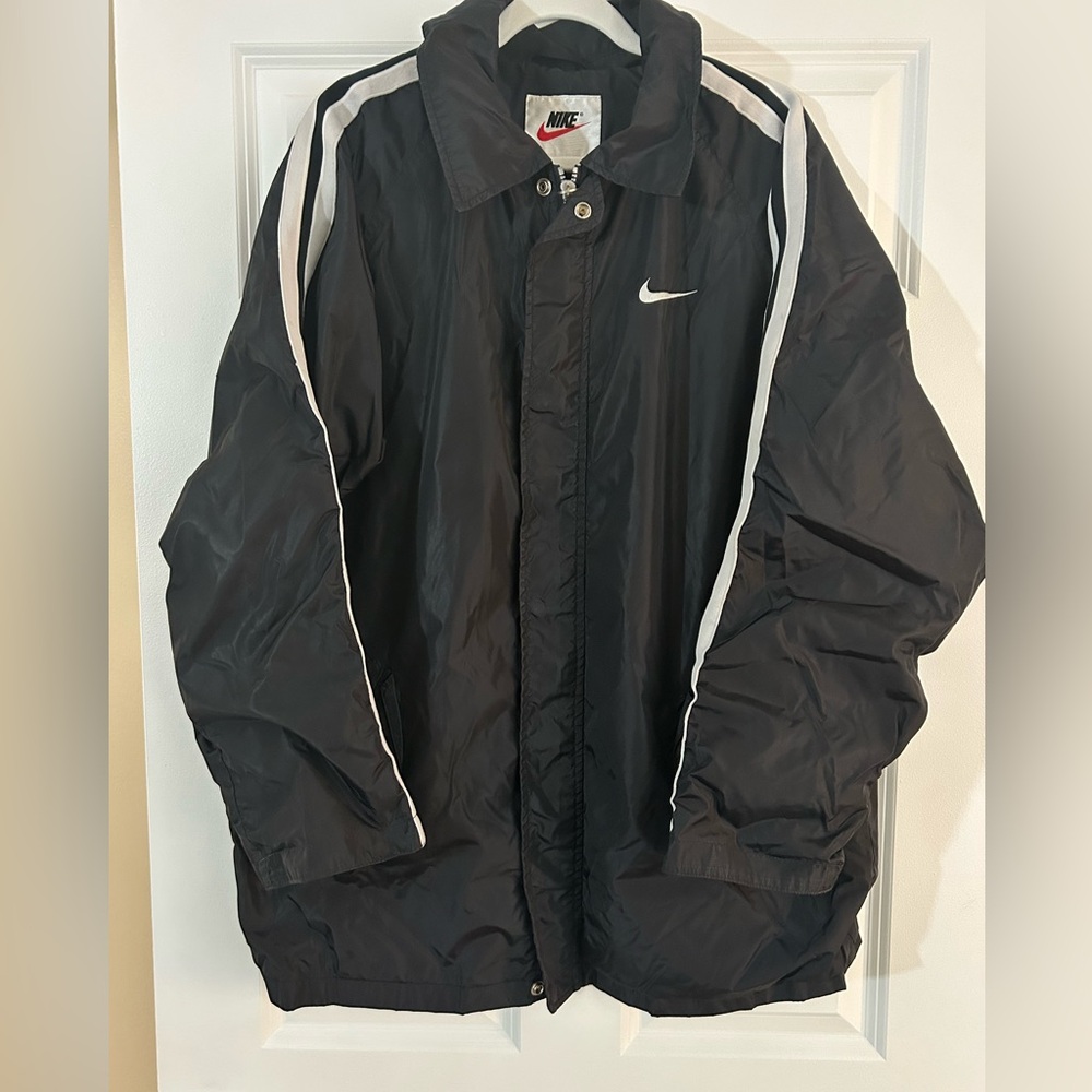 Vintage 90s Nike Jacket Black 2 Stripe Logo Mens Size Large, Heavy Windbreaker
